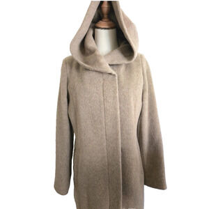 Cole Haan Japan Alpaca Wool Blend Cowl Neck hooded soft Coat Mocha brown Sz-S